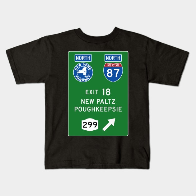 New York Thruway Northbound Exit 18: New Paltz Poughkeepsie Gunks Kids T-Shirt by MotiviTees
